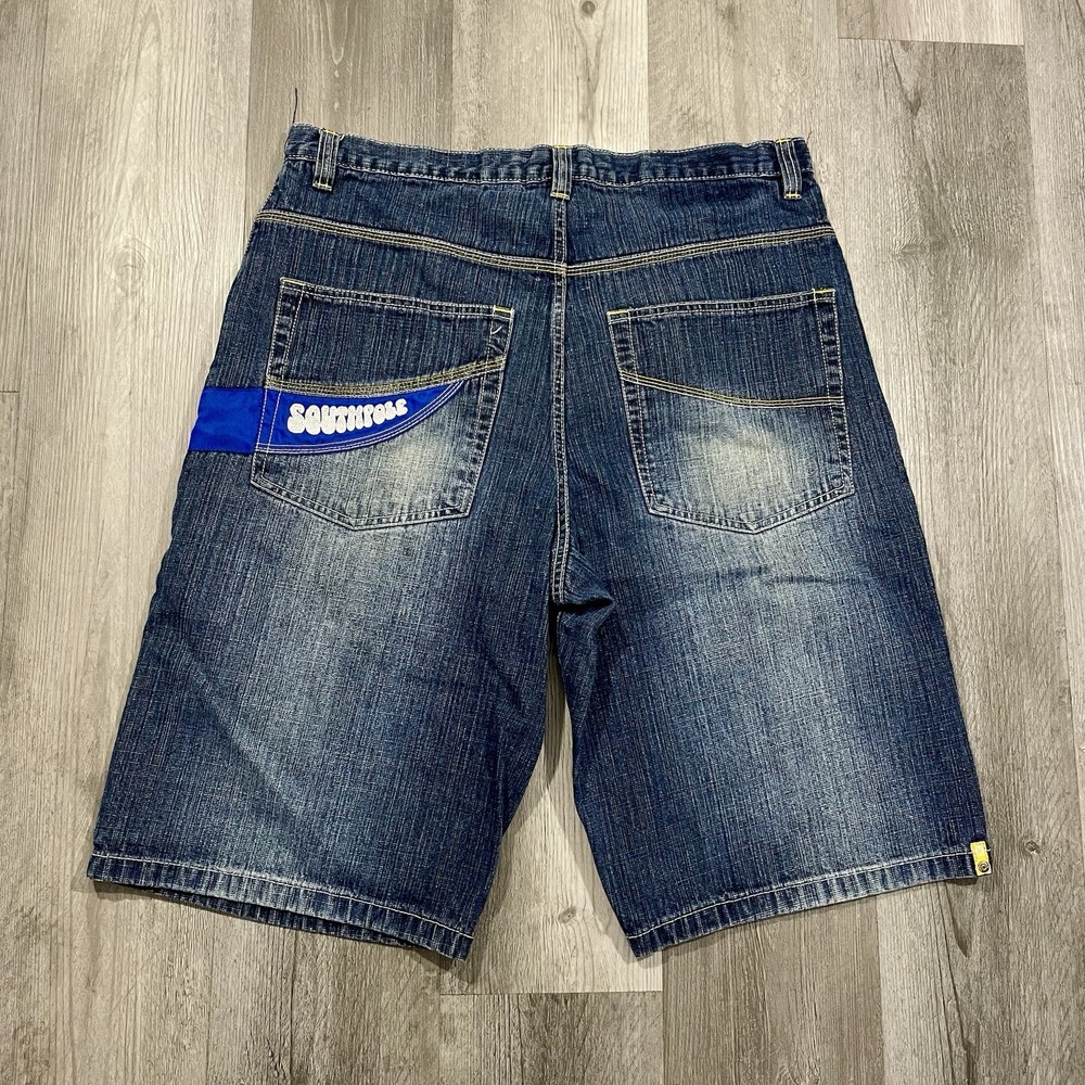 Y2K Southpole Blue Stripe Embroidered Size 38 JNCO Style Denim Jean Shorts